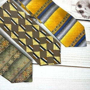 Zionetti Mens Ties Italian Silk Collection Bundle 63-64.75” Gold Brwn Blue Green